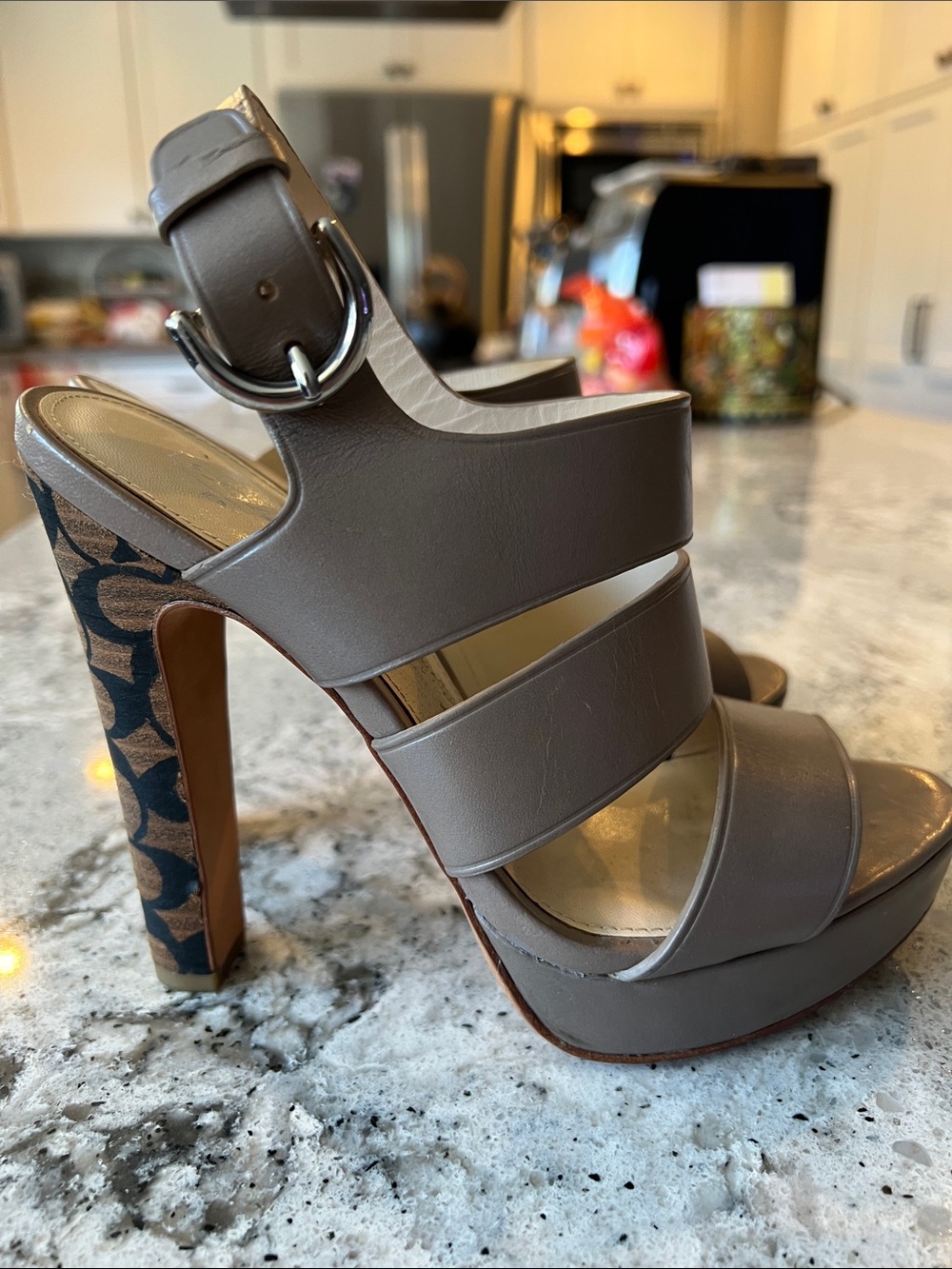 COACH Bertta Taupe Leather Monogram Platform Sandals Size 5.5 B Like New - Picture 6 of 11